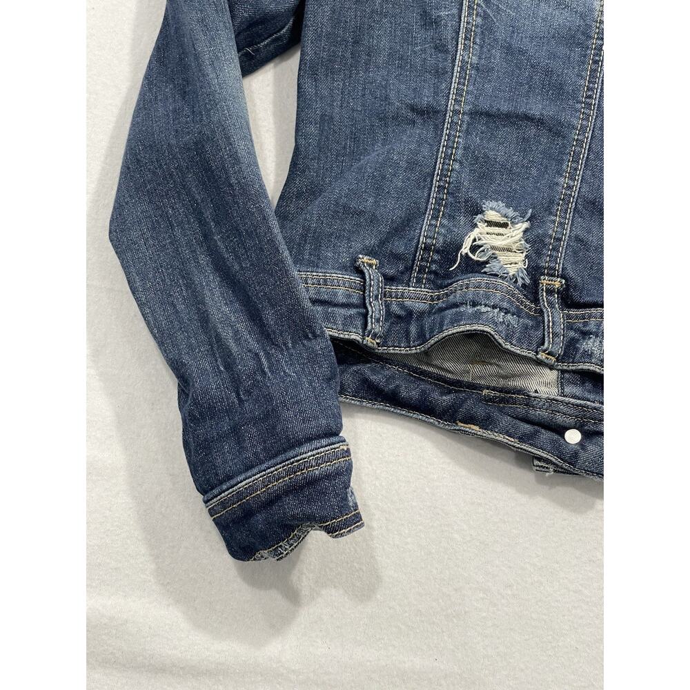 G by Guess Women's Medium Blue Denim Motorcycle Bomber Jacket Pockets - Picture 8 of 13